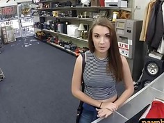 Brunette sells her shoes and gets ripped by pawn guy