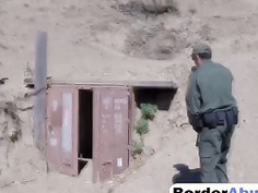 Skinny Latina hard gagging with border police cock